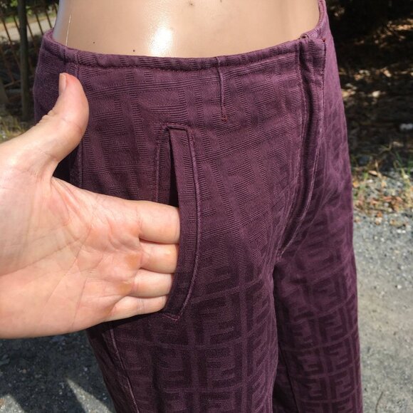 FENDI Zucca Logo Trousers Pants Purple Denim Vintage Cotton Straight Size 28 - Picture 5 of 10